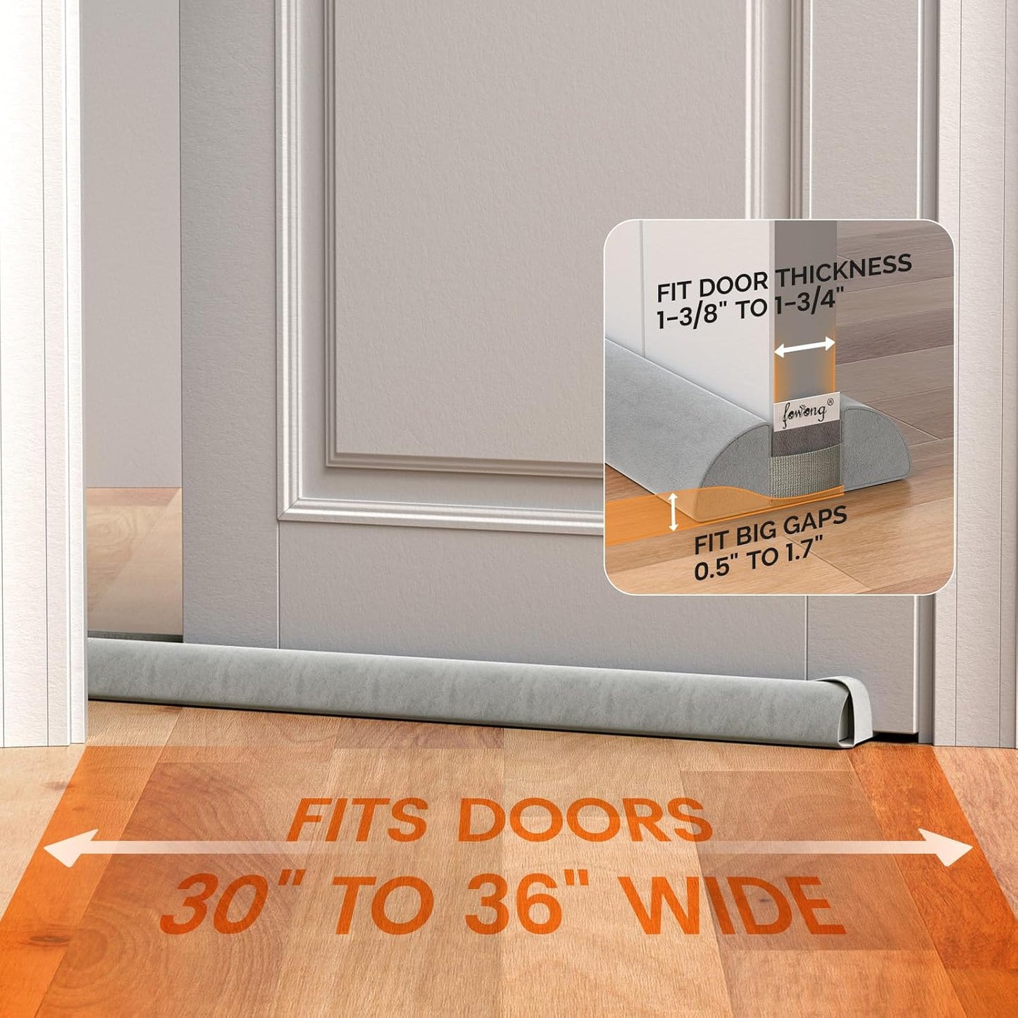 fowong Door Draft Stopper 36" Adjustable Under Door Draft Stopper Soundproofing 30 Inch to 36 Inch Triangle Noise Blocker Seal Large Gap up to 1.7", Easy to Install Grey