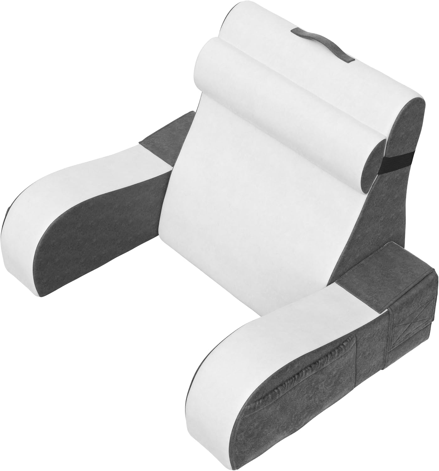 Kölbs Wedge Reading Cushion, Back Pillow for Bed Sitting Up, Cushion with Arms for TV Book Gaming Dorm Rooms, Backrest (Grey/White, Standard)