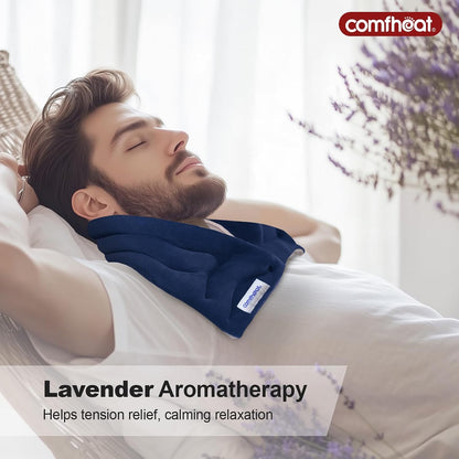 Neck Heating Pad Microwavable for Pain Relief, Moist Hot Compress | Microwave Neck Warmer Wrap FSA Eligible HSA for Sore Muscles Relief, Lavender Aroma, 25 x 5.7 Inches, Blue