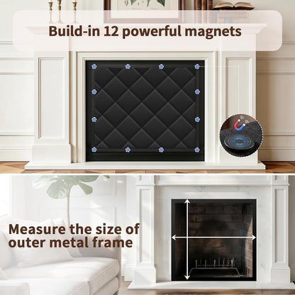 Fireplace Draft Cover, Fireplace Blocker Blanket with Hook and Loop Tapes, Indoor Fire Place Draft Stopper for Heat Loss Insulation Black 39" W x 32" H