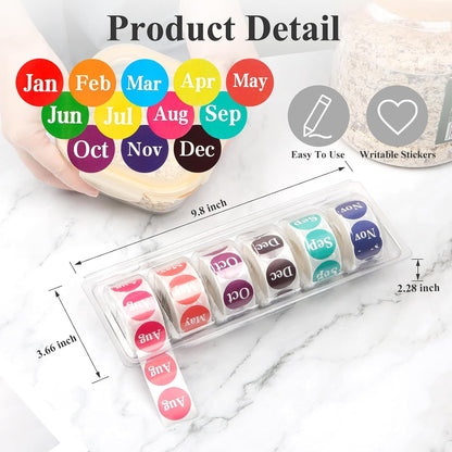 2 Pcs Monthly Label Holder Organizer with 6000 Pcs Round Month Labels Months of The Year Labels Expiration Date Stickers Food Labels Stickers Removable Labels Color Coding Label Stickers