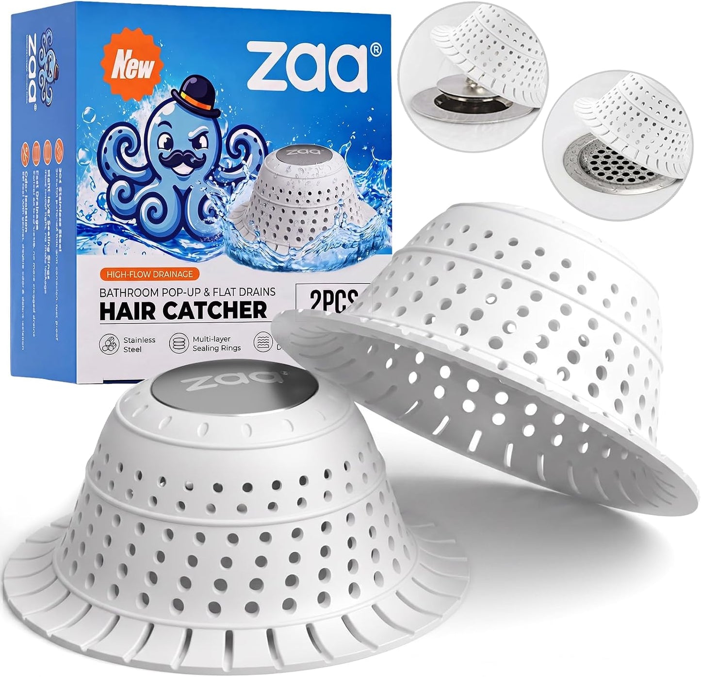 Shower Drain Hair Catcher Bathtub Drain Strainer Sink Drain Protector | Collapsible Pop-Up Drain Hair Catcher, Traps Hair & Prevents Clogs, Easy to Clean, Bathroom Fixture Accessories, Gray