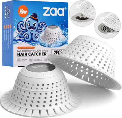 Shower Drain Hair Catcher Bathtub Drain Strainer Sink Drain Protector | Collapsible Pop-Up Drain Hair Catcher, Traps Hair & Prevents Clogs, Easy to Clean, Bathroom Fixture Accessories, Gray
