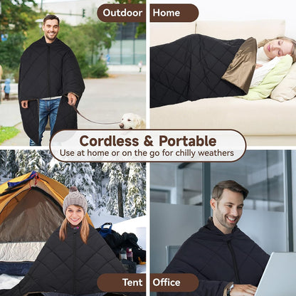 Cordless Battery Operated Heated Blanket, Portable Outdoor Heated Blanket | Extra Large 67"x47" Windproof Rechargeable Heated Throw, 6 Fast-Heating Zones for Camping, Hiking, Stadium Events & Travel