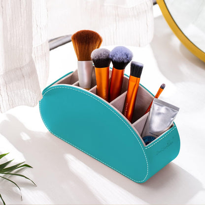 Remote Control Holders Organizer Box with 5 Compartment PU Leather Caddy | Multi-functional Office Desk Storage Caddy Store Tv Remote for Media Player,Brush,Pencil,Glassees&Office Supplies