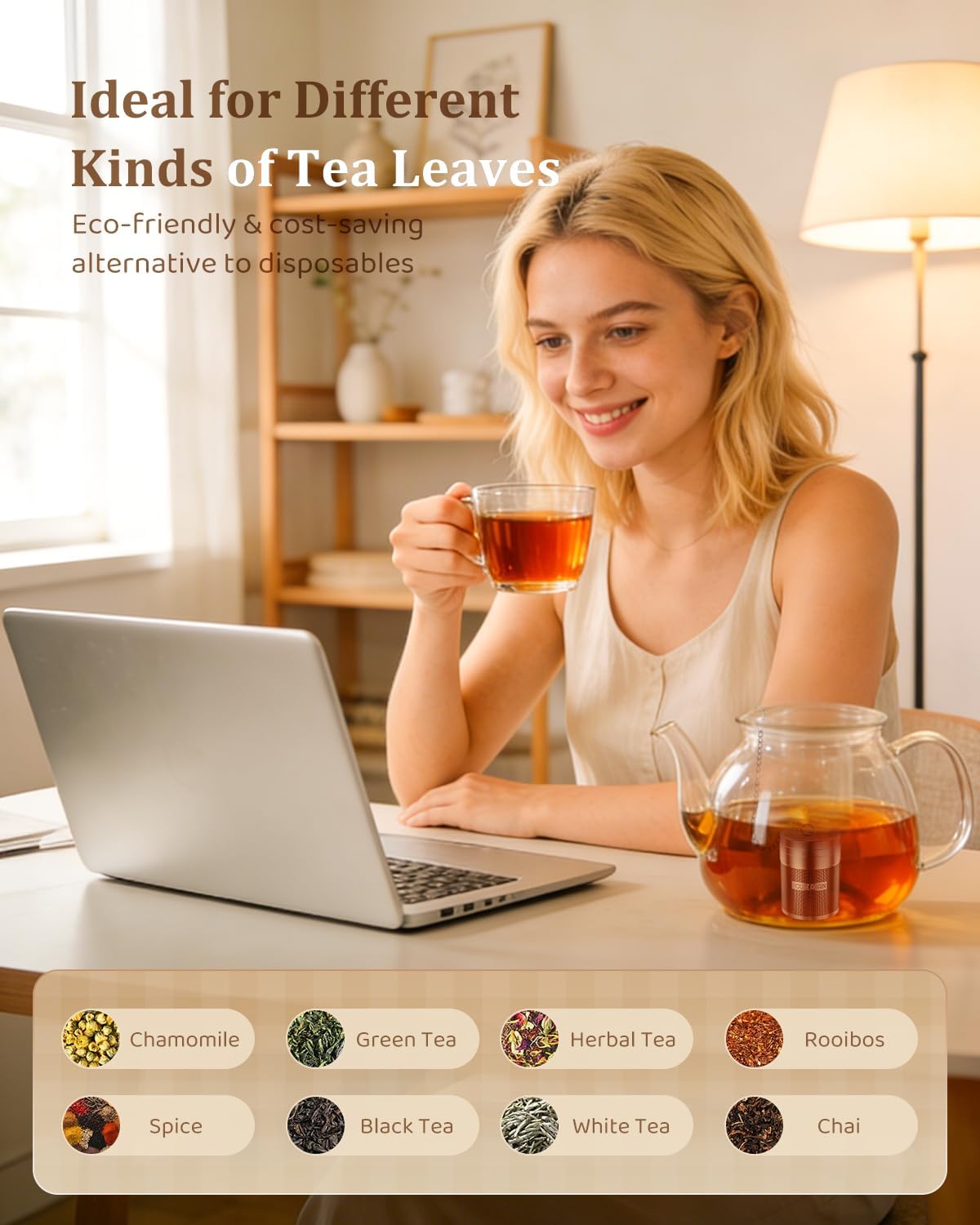 House Again 2 Pack Tea Infusers, Extra Fine Mesh Tea Strainers for Loose Tea, Updated Slim Threaded Lid & 304 Stainless Steel, Loose Leaf Tea Steeper for Brew Tea Spices & Seasonings