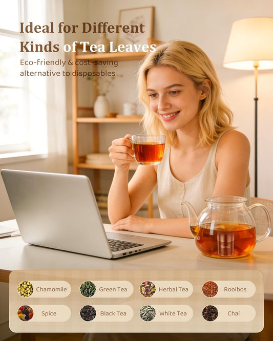 House Again 2 Pack Tea Infusers, Extra Fine Mesh Tea Strainers for Loose Tea, Updated Slim Threaded Lid & 304 Stainless Steel, Loose Leaf Tea Steeper for Brew Tea Spices & Seasonings