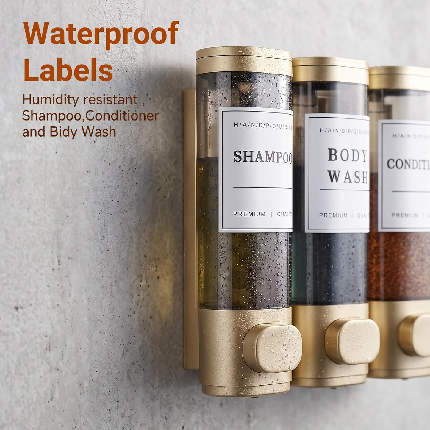 Shampoo and Conditioner Dispenser,Shower Soap Dispenser 3 Chamber No Drill Wall-Mounted for Bathroom & Hotel Leak-Proof Pumps, for Thick Liquids Like Conditioner - 1050ML High Capacity, Dark Blue