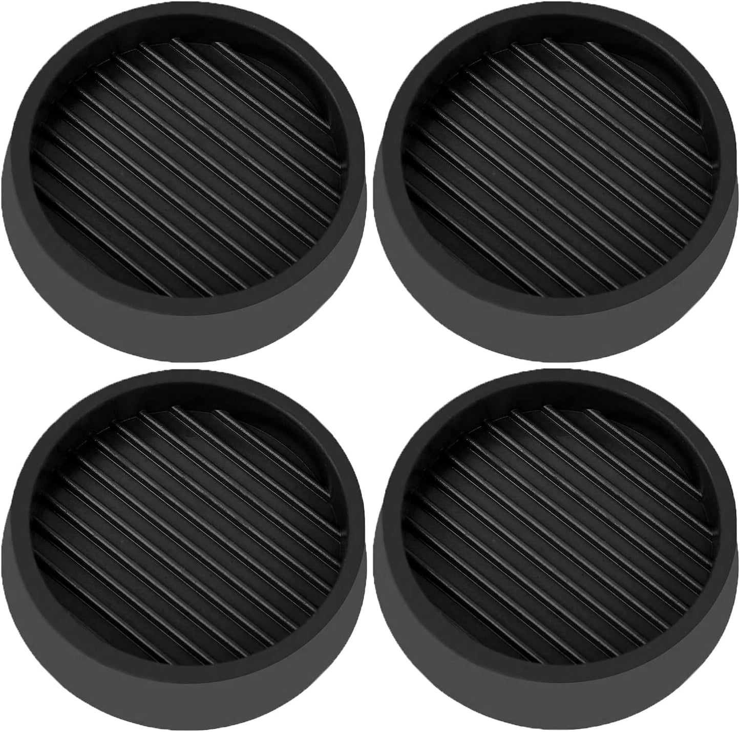 2X2 Round Rubber Caster Cups, Non Slip Furniture Pads - 4 Pack | Anti-Slip Gripper, Anti Skid Furniture Feet, Anti Slide Floor Protector for Bed Couch Table Chair Stoppers, Black
