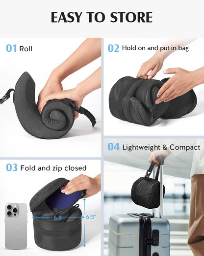 YFONG Travel Pillow with Head Support & Sleep Mask for Long Flights, Black | Patented 360° Support System, Prevents Bobbing, Airplane Head Strap, 3D Eye Mask, Memory Foam Neck Pillow, Travel Essential