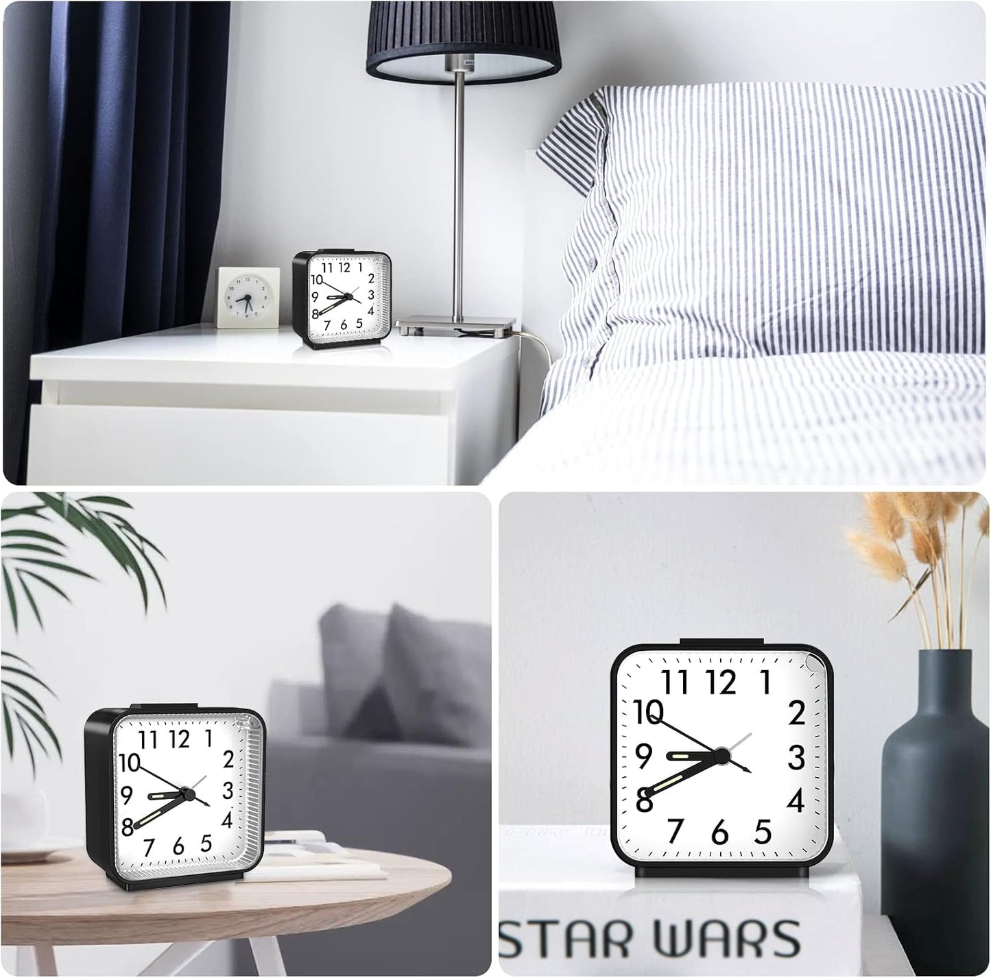 ORIA Analog Alarm Clock, Battery Operated Analog Travel Clock, Small Bedside Clock with Night Light, Snooze, Gradual Rise Alarm, for Bedroom, Office, Travel