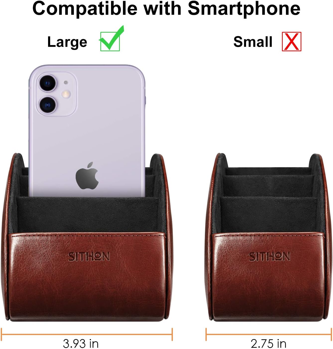 SITHON Remote Control Holder with 5 Compartments | PU Leather Remote Caddy Desktop Organizer Store TV, DVD, Blu-Ray, Media Player, Heater Controllers, Stripe Black