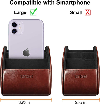 SITHON Remote Control Holder with 5 Compartments | PU Leather Remote Caddy Desktop Organizer Store TV, DVD, Blu-Ray, Media Player, Heater Controllers, Stripe Black