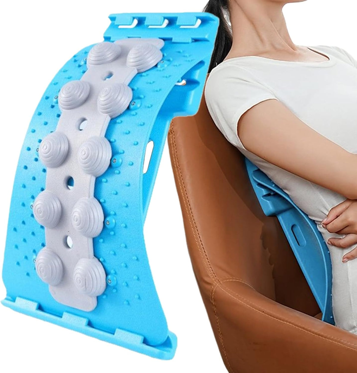 Lumbar Traction Device - Adjustable Spine Support Board, 4 Height Options, Massager, Curved Stretch Pad | Back Alignment Tool, Neck Relaxer, Daily Training Accessory, Office Desk