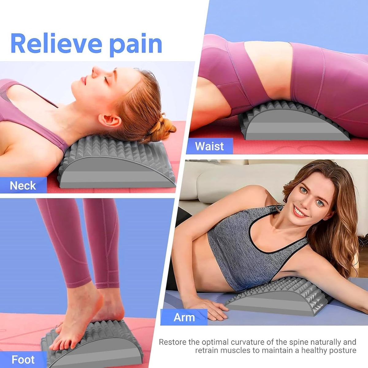 Refresh Neck and Back Stretcher Posture Corrector for Neck Pain Relief, Lower Back, Upper Back and Shoulder (Blue)