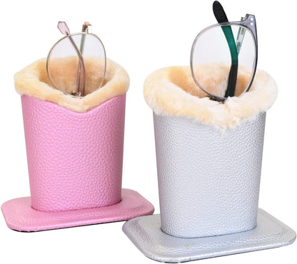 Baitaihem Pack of 2 Plush Lined Eyeglasses Holder Stand Protective Glasses Case For Desks Or Nightstands
