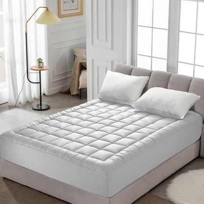 HYLEORY Queen Mattress Pad Quilted Fitted Mattress Protector Cooling Pillow Top Mattress Cover Breathable Fluffy Soft Mattress Topper with 8-21" Deep Pocket, Dark Grey