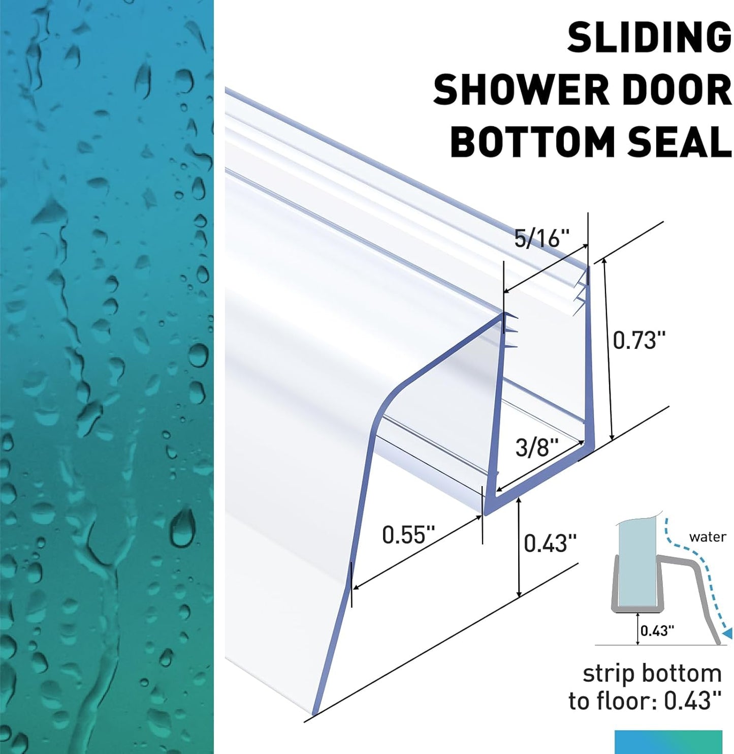 Sliding Shower Door Bottom Seal,2 PCS 3/8" x 36" | Sliding Shower Door Sweep for 3/8Inch Glass, Frameless Glass Door Seal Strip Stop Shower Leaks and Create a Water Barrier