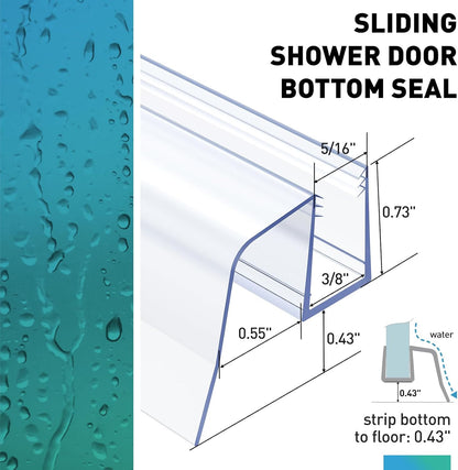 Sliding Shower Door Bottom Seal,2 PCS 3/8" x 36" | Sliding Shower Door Sweep for 3/8Inch Glass, Frameless Glass Door Seal Strip Stop Shower Leaks and Create a Water Barrier