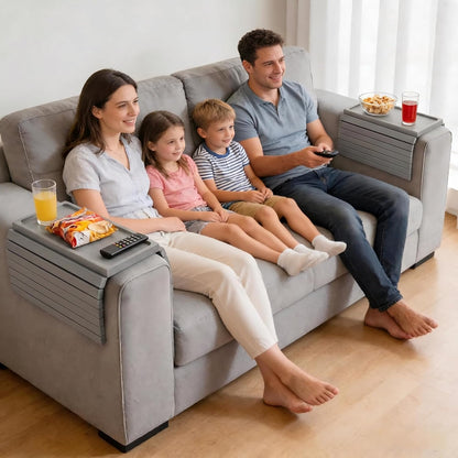 Acacia Wood Couch Armrest Table, Couch Arm Tray, Foldable Anti-Slip Wood Couch Tray, Sofa Cup Holder for Drink Snacks Remote Control