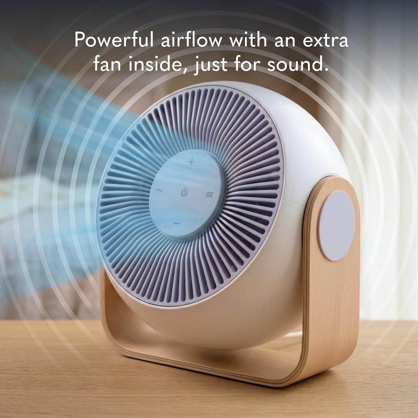 SNOOZ Breez 2 Smart Cooling Fan for Bedroom & White Noise Machine, Powerful | 2-in-1 Fan + White Noise Machine, 380 CFM, 10 Fan Speeds, 10 Sound Levels, App Remote, Timer, Scheduler, Auto Temp, Wood Base