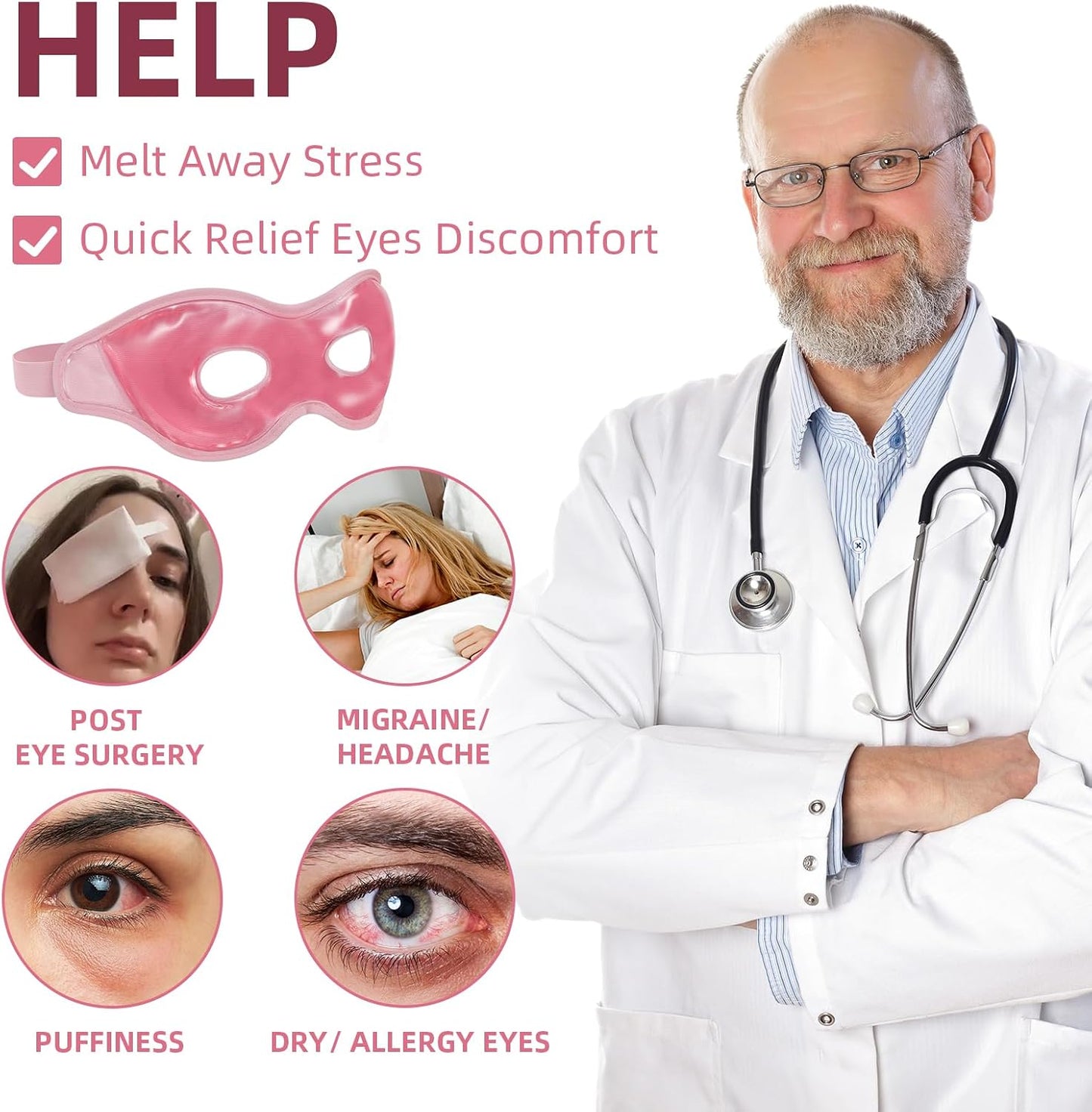 2 Pack Cooling Eye Mask for Puffy Eyes,Reusable Gel Cold Compress Pack for Puffy Eyes & Dark Circles, After Eyes Surgery, Migraine Relief, Headaches