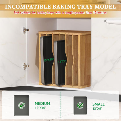 4 Tier Rubber Wooden Tray Dividers for Cabinets, Cookie Sheet Organizer | Heavy Weight, Premium Wood, Multiple Sizes, Saving Space, Vertical Tray Dividers for Storing pans, Baking tray, Cutting Board