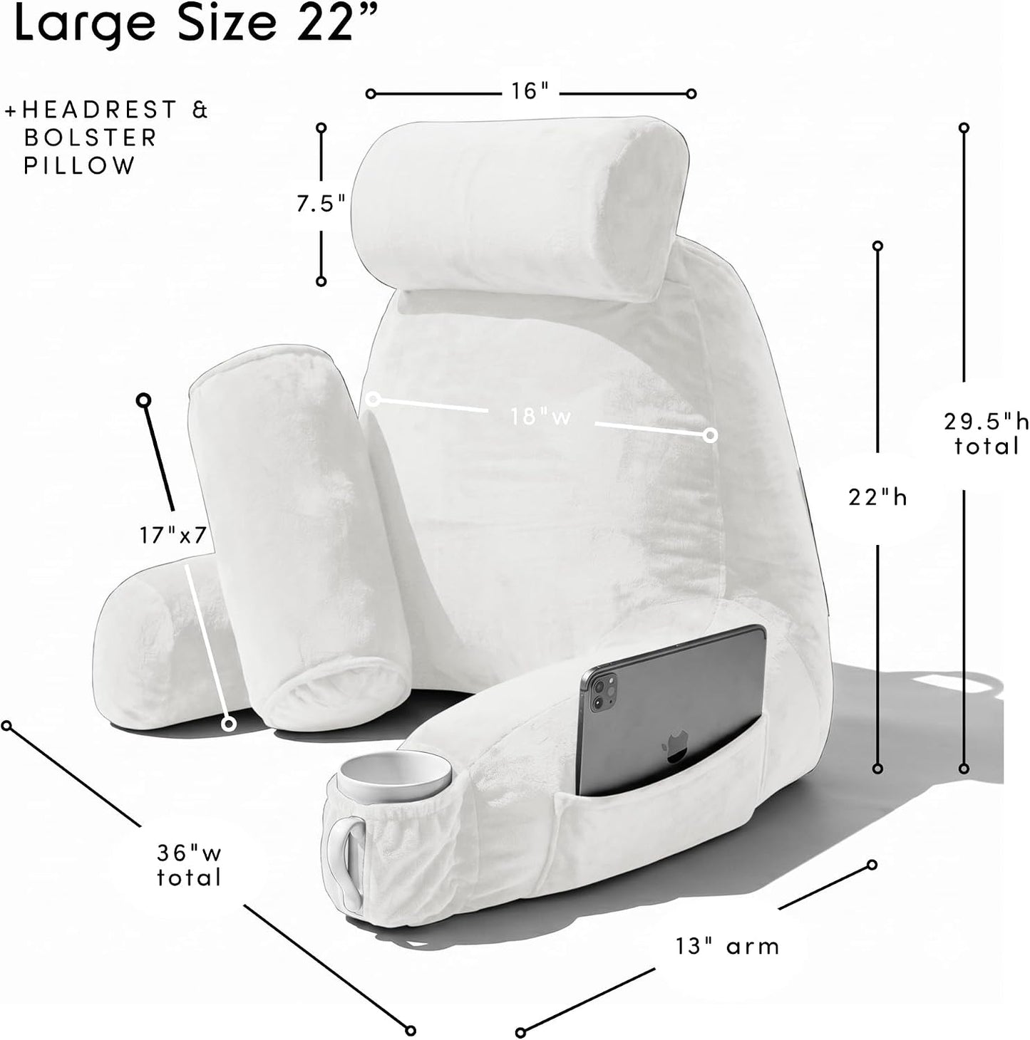 Nestl Reading Pillow with Shredded Memory Foam, Designed for Sitting Up in Bed and Couch, Back and Arms Adjustable Support for Adult & Teens Backrest Pillows for Reading, with Washable Cover Dark Grey