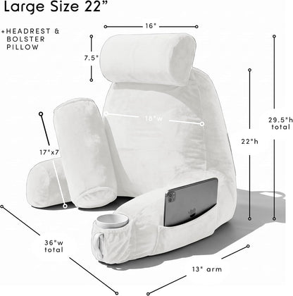 Nestl Reading Pillow with Shredded Memory Foam, Designed for Sitting Up in Bed and Couch, Back and Arms Adjustable Support for Adult & Teens Backrest Pillows for Reading, with Washable Cover Dark Grey