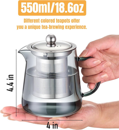PARACITY Glass Teapot Stovetop 22 OZ/650ml, Tea pot with Removable 18/8 Stainless Steel Infuser, Borosilicate Clear Tea Kettle, Teapot Blooming and Loose Leaf Tea Maker Tea Brewer for Camping, Travel | Clear small tea kettle with infuser and tea pot with
