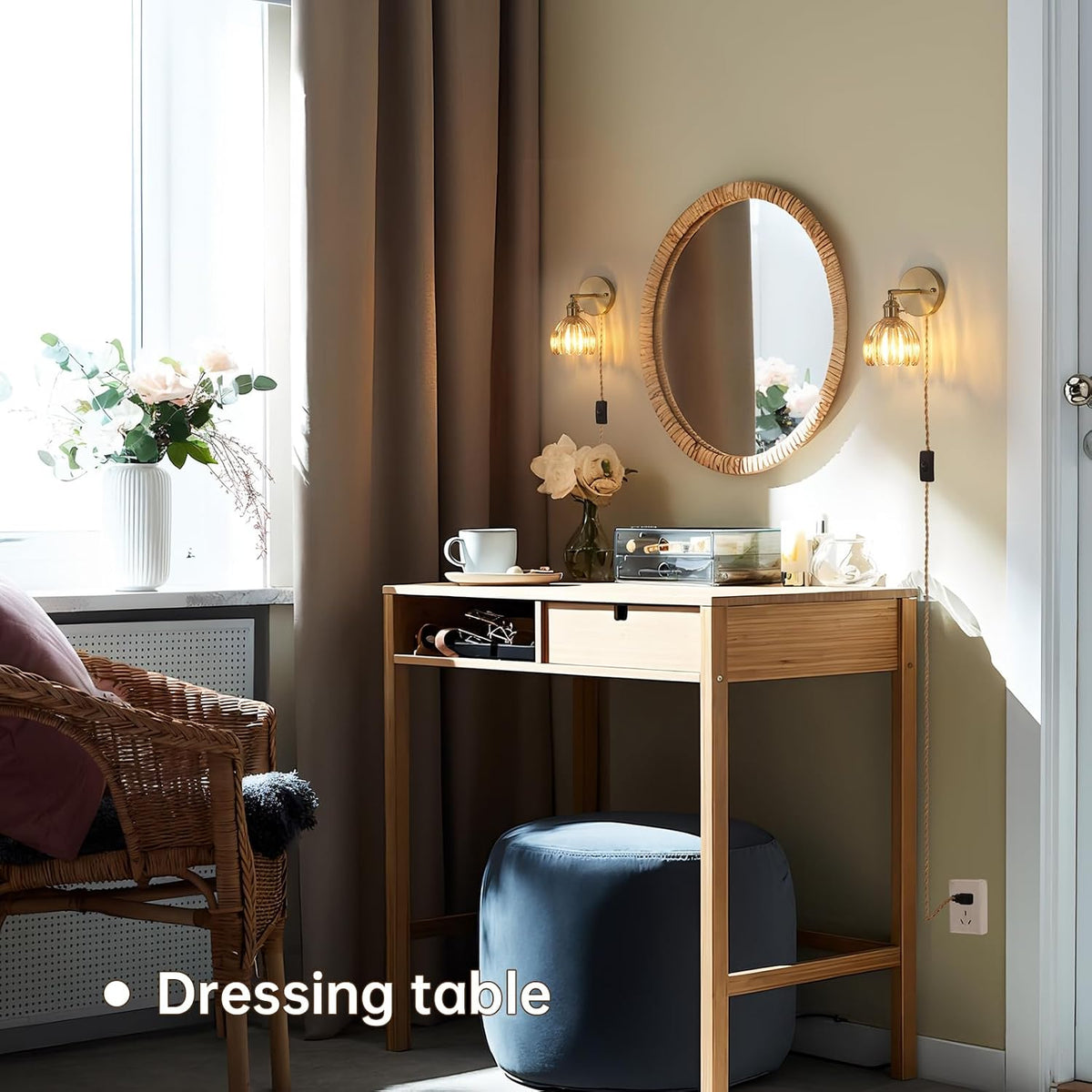 Shenmoyl Vintage Battery Operated Wall Sconce with Green Tulip Glass Lampshade Rechargeable Battery Powered Wall Light with Remote Control for Bedside Bedroom Doorway
