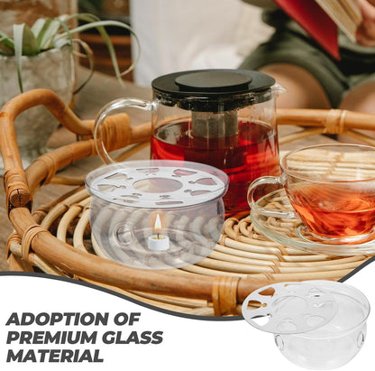 COHEALI Glass Teapot Warmer Base Transparent Heater for Tea with Retro Handmade Design Compact Round Stove Base for Home Office Tea House and Shop Decoration