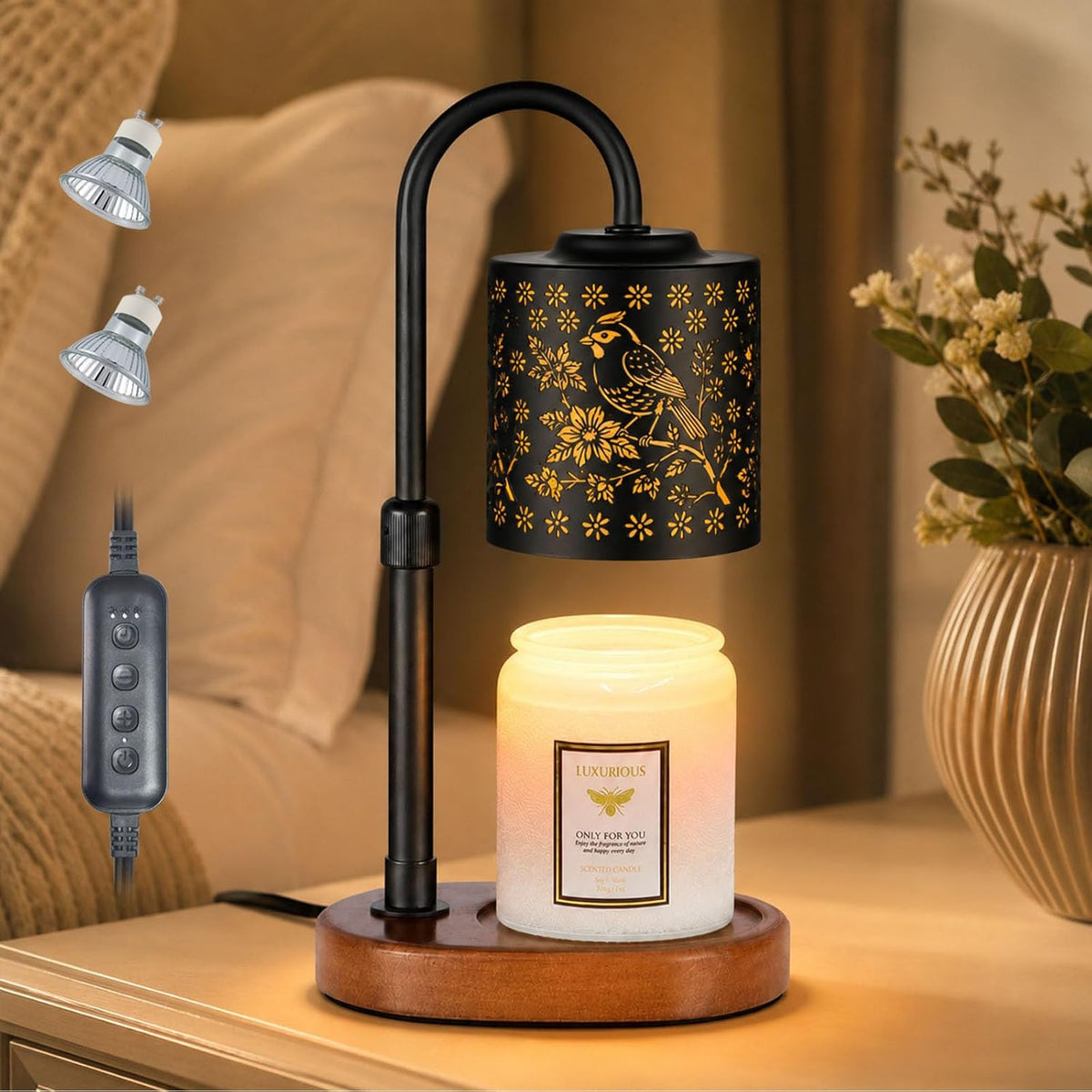Dimmable Candle Warmer Lamp with Timer Adjustable Height for Scented Jar Candles Electric Candle Wax Melt Warmer for Home Decor Christmas Birthday Gifts for Women Mom(Hummingbird)