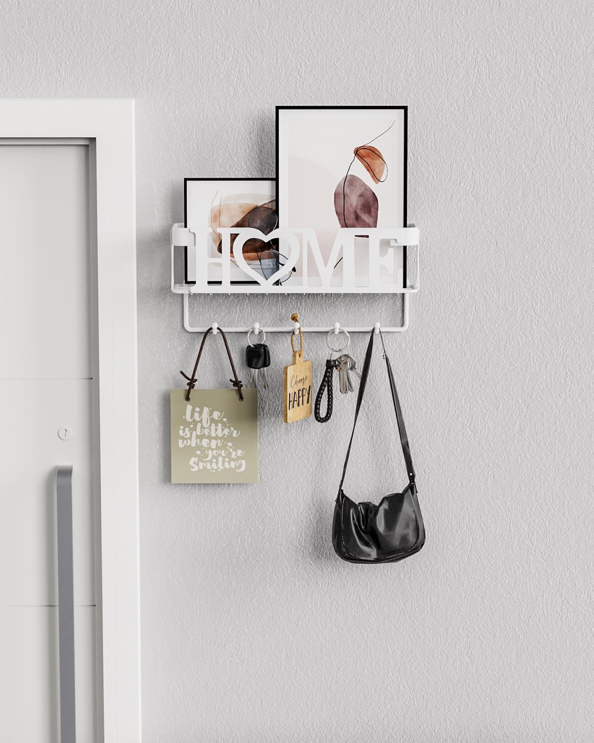 Key Holder for Wall - Key Rack with 5 Key Hooks, 11.02" L×2.75" W×4.92" H, Key and Mail Organizer Wall Mount with Mesh Basket, Key Hanger for Wall, Entryway, Home Decor(Matte Black)