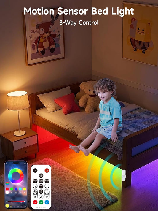 KANTUTOE Motion Activated LED Light Strip, 16.4FT Motion Sensor LED Light Indoor with APP Control, Under Bed Lights Motion Sensor with 5V USB Powered, Suitable for Bed Cabinet Staircase Bedroom