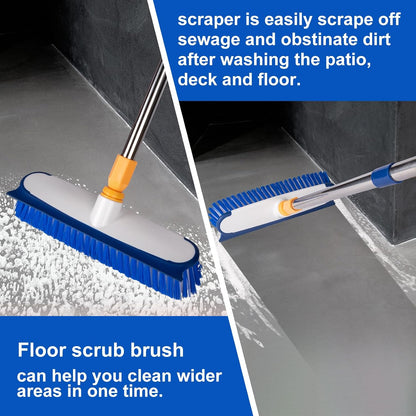Floor Scrub Brush with Long Handle - 53" Deck & Grout Cleaner Brush Set for Tile, Marble, Stone, Bathroom, Patio, Garage, Deck & Floor Cleaning