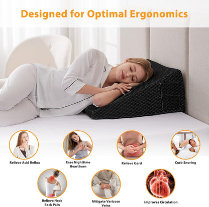 Ruqmuis Wedge Pillow for Acid Reflux, Bed Wedge Pillow for Headboard 10", Pillow Wedge for Back Pain Relief, Post Surgery, Elevated Pillows for Sleeping, Snoring, Triangle Pillow with Cover, White