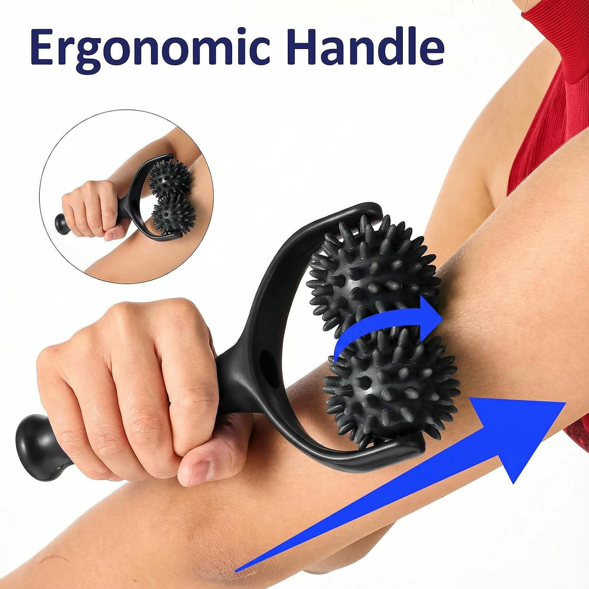 Handheld Spiky Massage Balls Rollers, 2 Wheel Spiky Massage Ball Rollers Silicone Manual Massage Roller with Handle Pressure Point Muscle Massage Tool for Foot Arm Body Neck Leg Pain Pressure Relief