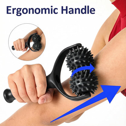 Handheld Spiky Massage Balls Rollers, 2 Wheel Spiky Massage Ball Rollers Silicone Manual Massage Roller with Handle Pressure Point Muscle Massage Tool for Foot Arm Body Neck Leg Pain Pressure Relief