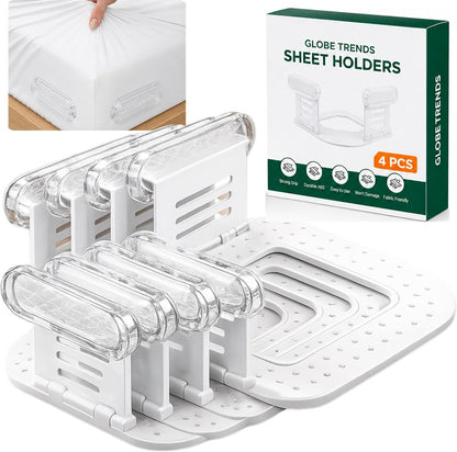 Upgraded Bed Sheet Holders for Corners, 4PCS Fitted Sheet Clips, Heavy Duty Sheet Straps, Bed Sheet Fasteners, Lock Sheet Holders Keep Sheets Firm & Tight, Fits Twin Full Queen King Mattresses
