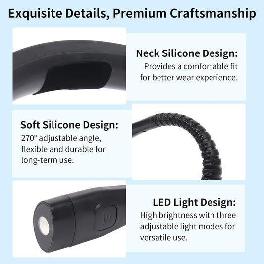 Neck Reading Light, Rechargeable Book Light, 3 Color Modes