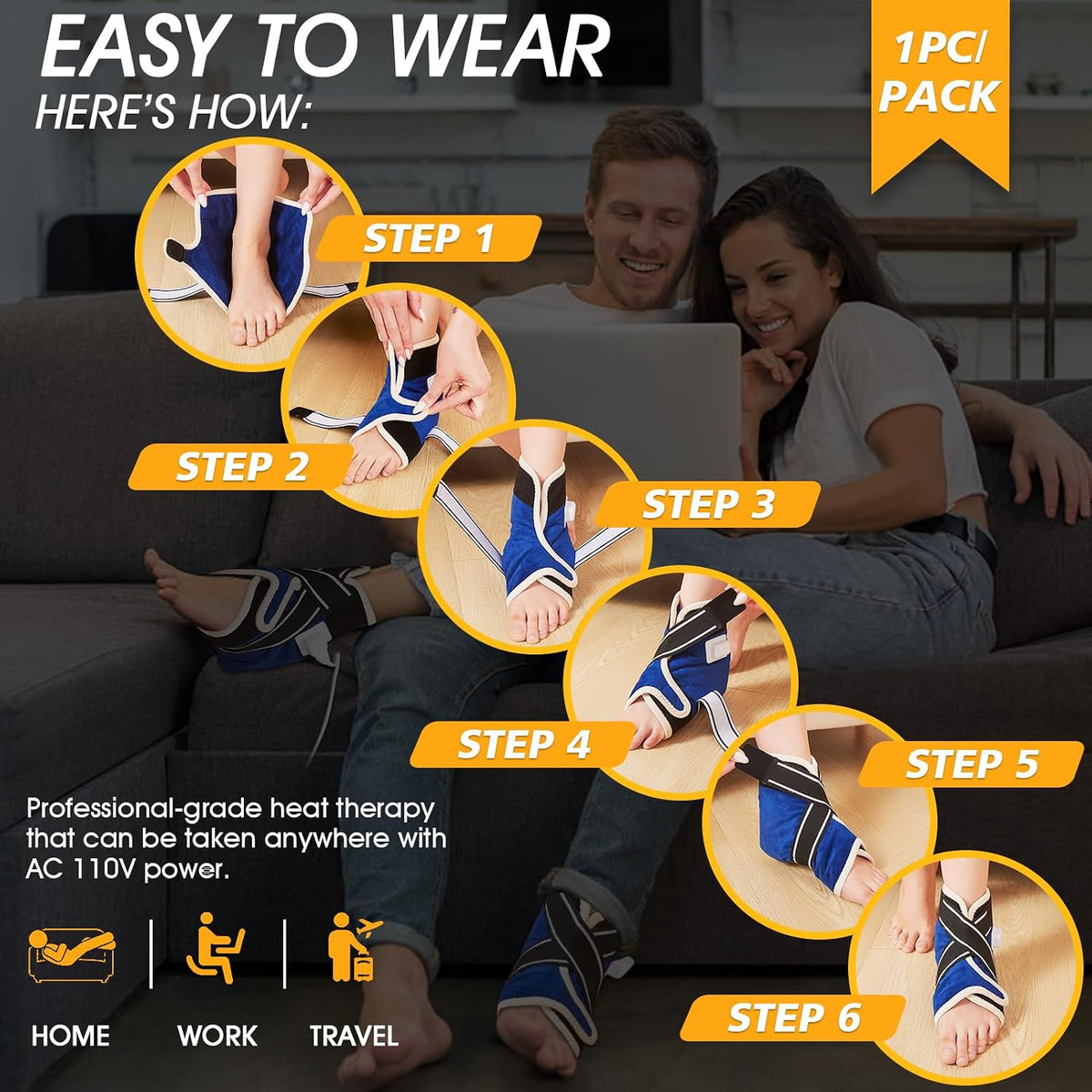 JOBYNA Ankle/Toe/Foot Warmer | Full Coverage Heated Foot Wrap |86-158℉ Continuous Setting| 10-90min Timer| Electric Heating Pad for Plantar Fasciitis Relief, Neuropathy Pain Relief for Foot(1 Pack)