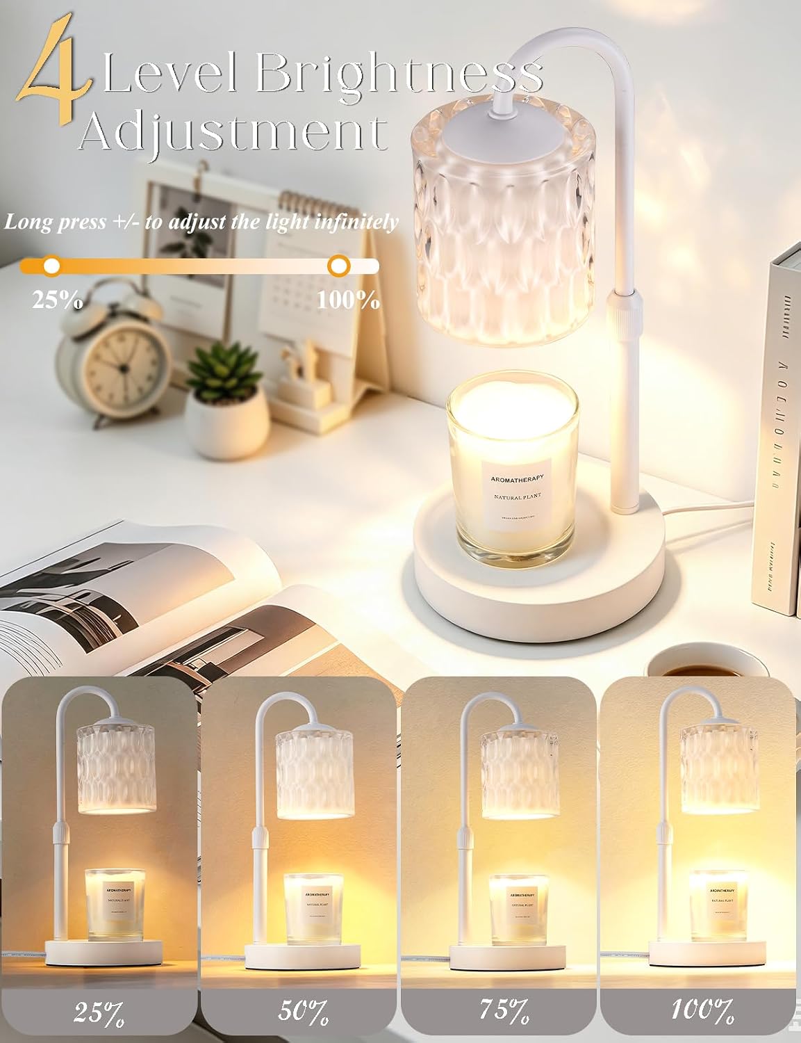 Briever Dimmable Candle Warmer Lamp with Timer, Height Adjustable Electric Candle Wax Warmer, Christmas Birthday Gifts for Women Mom, House Warming Gifts New Home Room Decor, Black Solid Wood Base