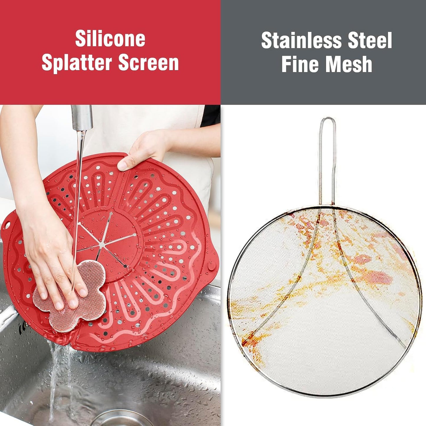 Foldable Silicone Splatter Screen for 10-12" Pans, BPA-Free, Gray | Foldable Splash Guard, Multi-Use Grease Splatter Guard/Trivet Mat,Non-Stick Oil Splatter Guard, Dishwasher Safe
