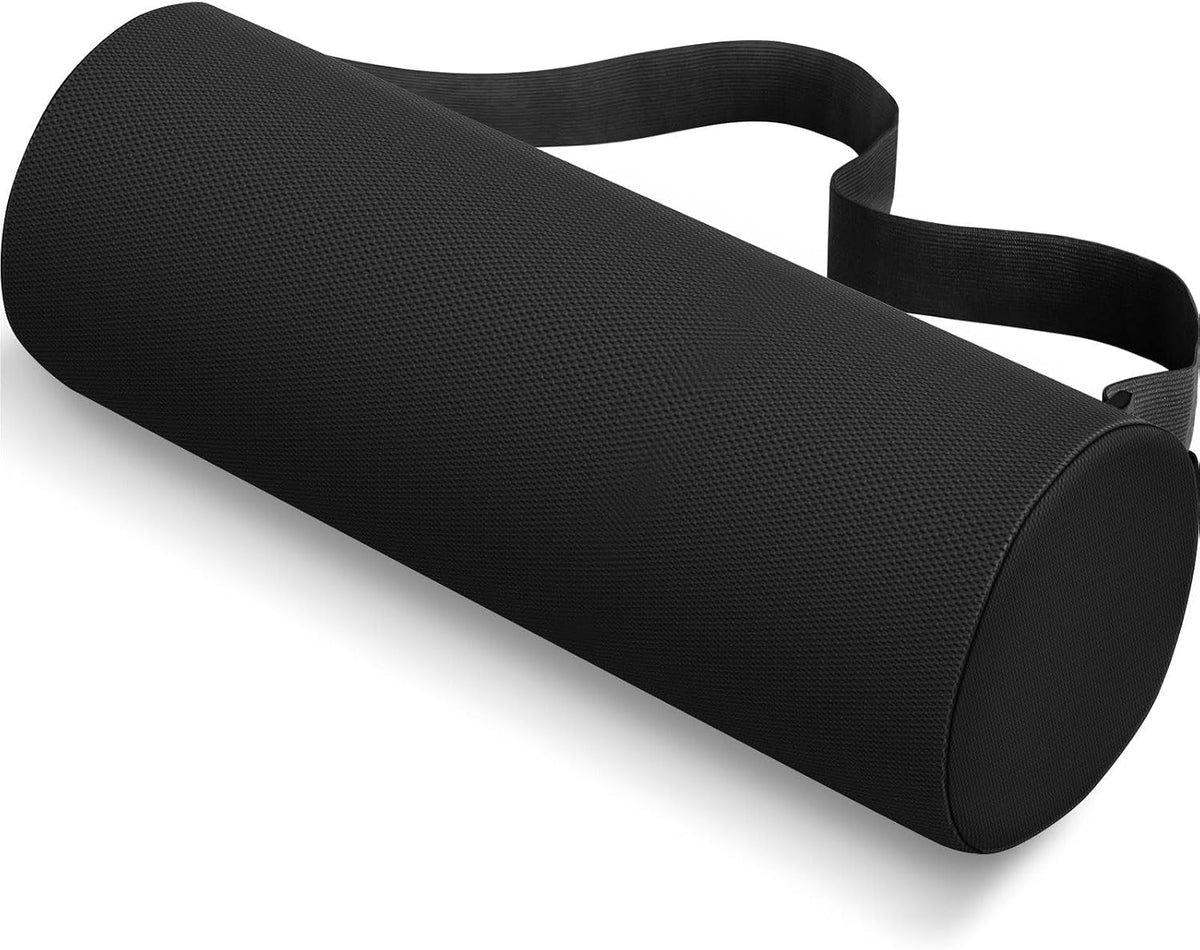 CushZone Lumbar Roll Support Pillow, Memory Foam Back Cushion, Black