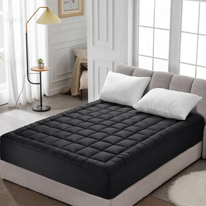 HYLEORY Queen Mattress Pad Quilted Fitted Mattress Protector Cooling Pillow Top Mattress Cover Breathable Fluffy Soft Mattress Topper with 8-21" Deep Pocket, Dark Grey
