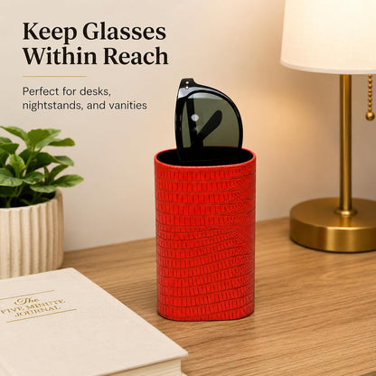 Calabria Desktop Eye Glasses Holder Soft Lining Weighted Base Eyeglasses Stand Case Desks Nightstands PU Leather Mens Womens