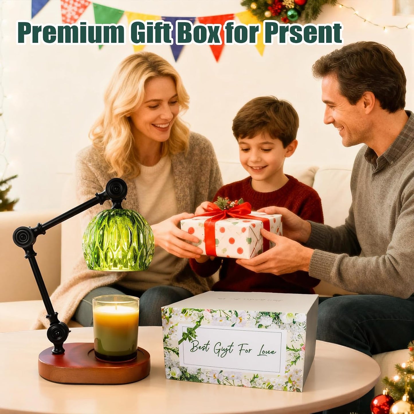 Candle Warmer Lamp, Dimmable Wax Melting Warmer with Adjustable Height, Bedroom Living Room Home Decor, Birthday Relaxation Gifts for Women (Green, Wave)