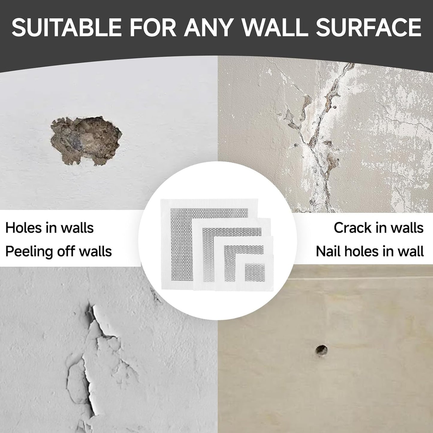 19 PCS Wall Repair Patch Kit, Aluminum Drywall Repair Patch Kit for Small/Large Holes, 2/4/6/8 Inch Self-Adhesive Metal Wall Patches with Scraper Sandpapers Gloves, Quick Fix Plaster