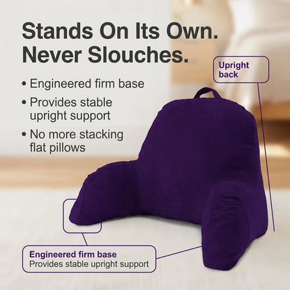 Deluxe Comfort Microsuede Bed Rest - Reading and Bedrest Lounger - Sitting Supprt Pillow - Soft But Firmly Stuffed Fiberfill - Backrest Pillow With Arms, Light Purple